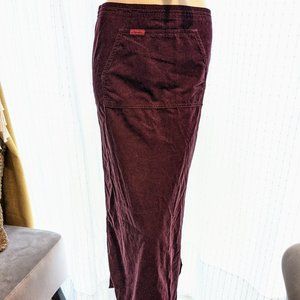 Long Burgundy Dark Red Wine Corduroy Skirt Pocket